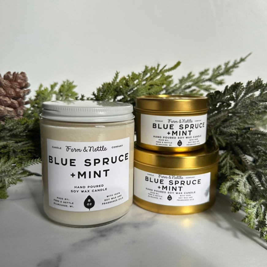 Blue Spruce + Mint Soy Wax Candle